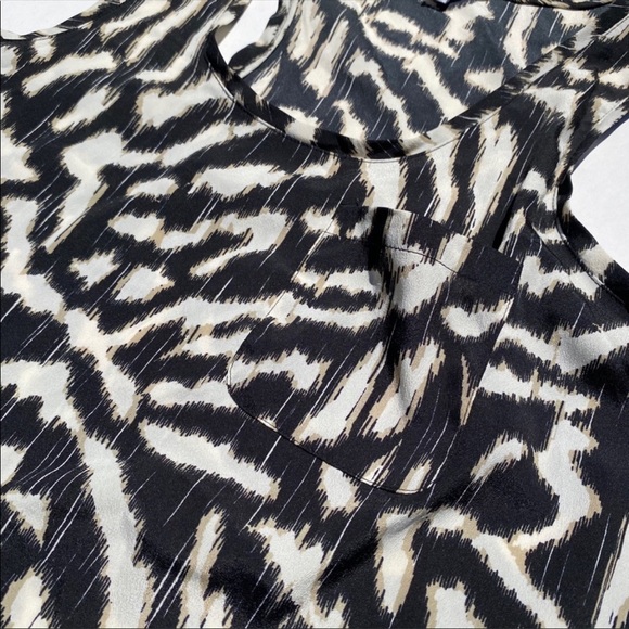 🎉2/20 Alfred Sung Front Pocket Blouse Tank Leopard Print Shirt Abstract Top - Picture 3 of 10